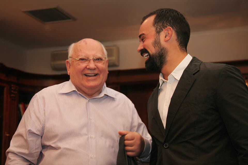 <p>Mikhail Gorbachev with ES proprietor Evgeny Lebedev in 2012 </p>